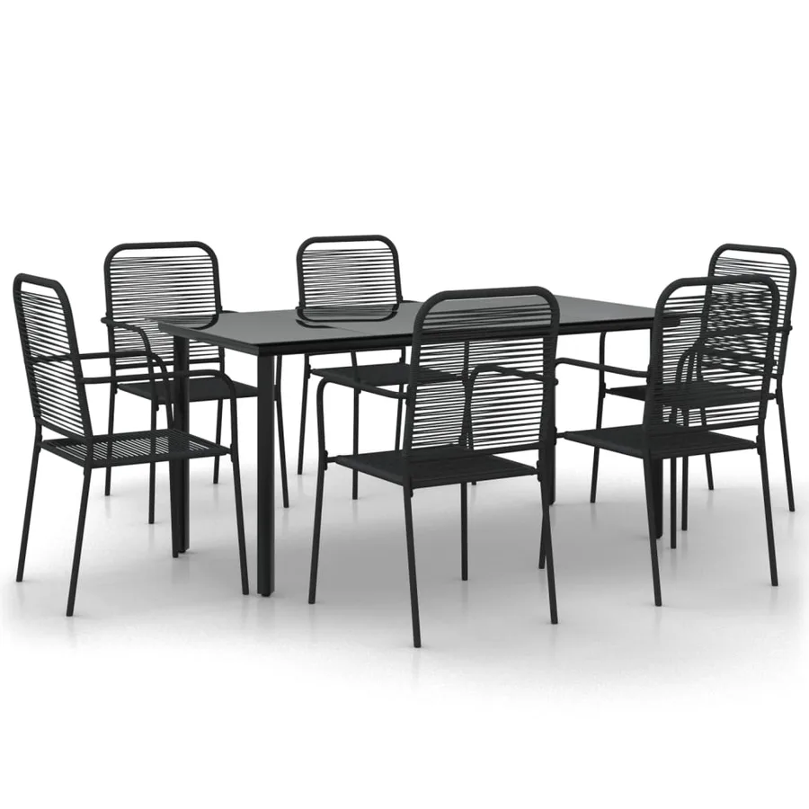Ensemble à manger de jardin 7 pcs Noir Corde de coton et acier - 2