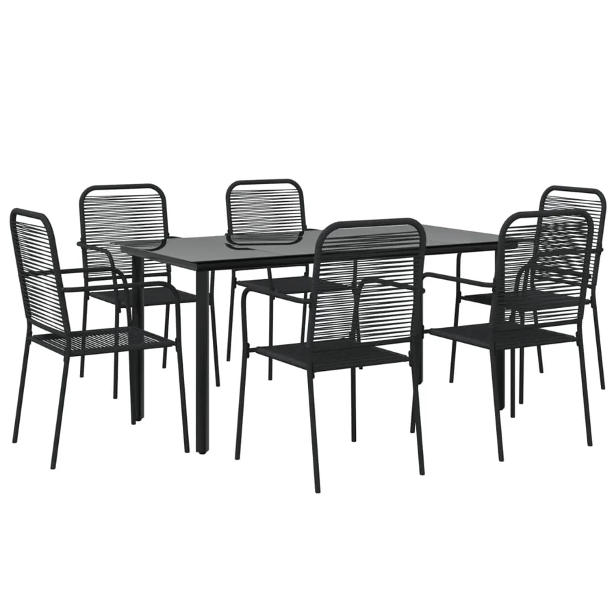 Ensemble à manger de jardin 7 pcs Noir Corde de coton et acier - 3