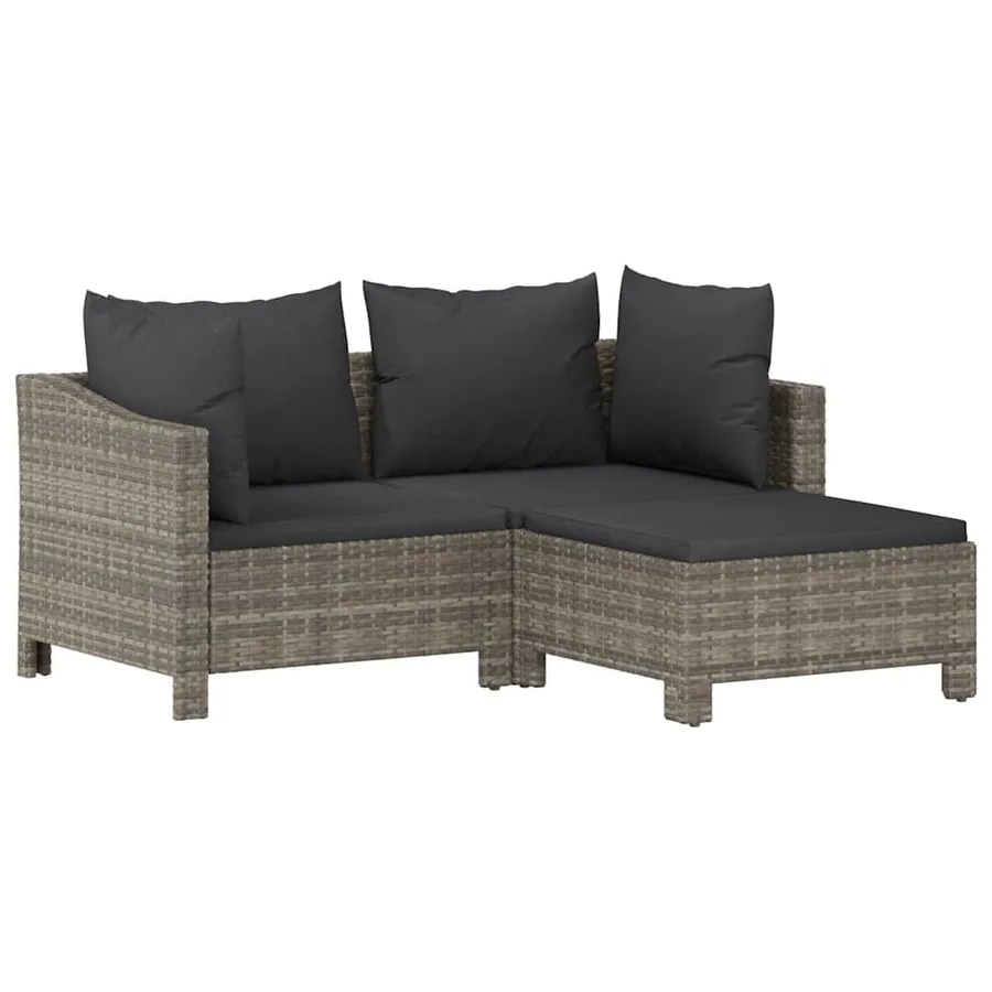 Salon de jardin 3 pcs avec coussins Gris Résine tressée - 2