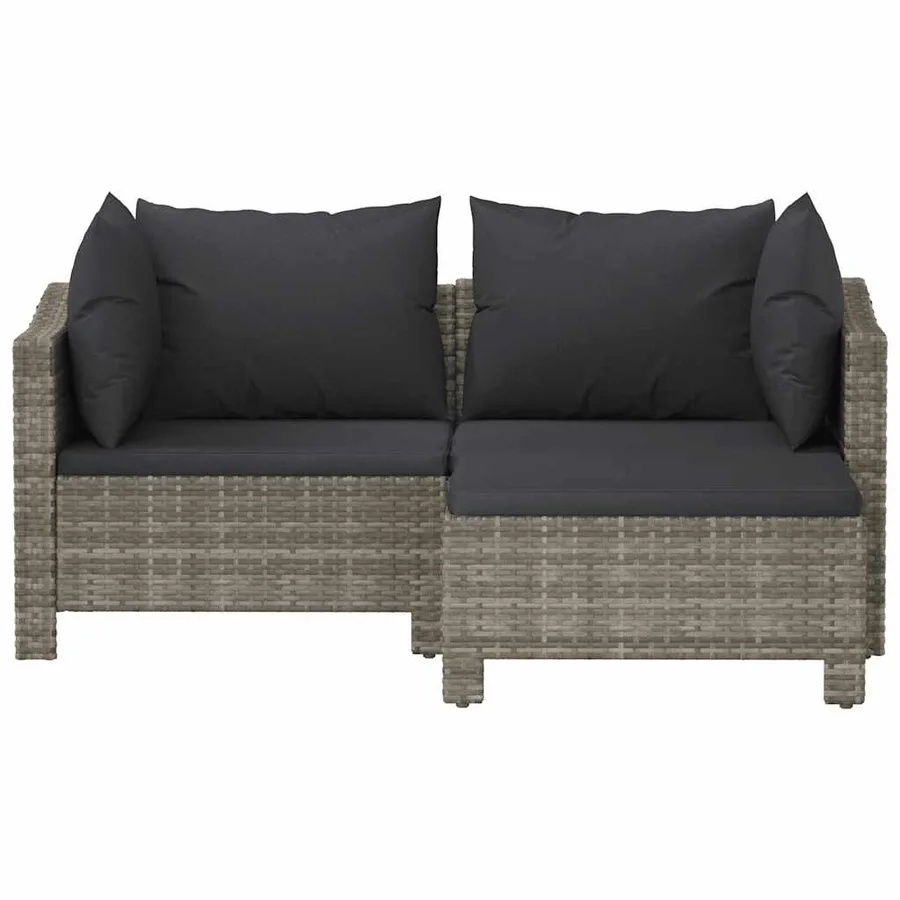 Salon de jardin 3 pcs avec coussins Gris Résine tressée - 4