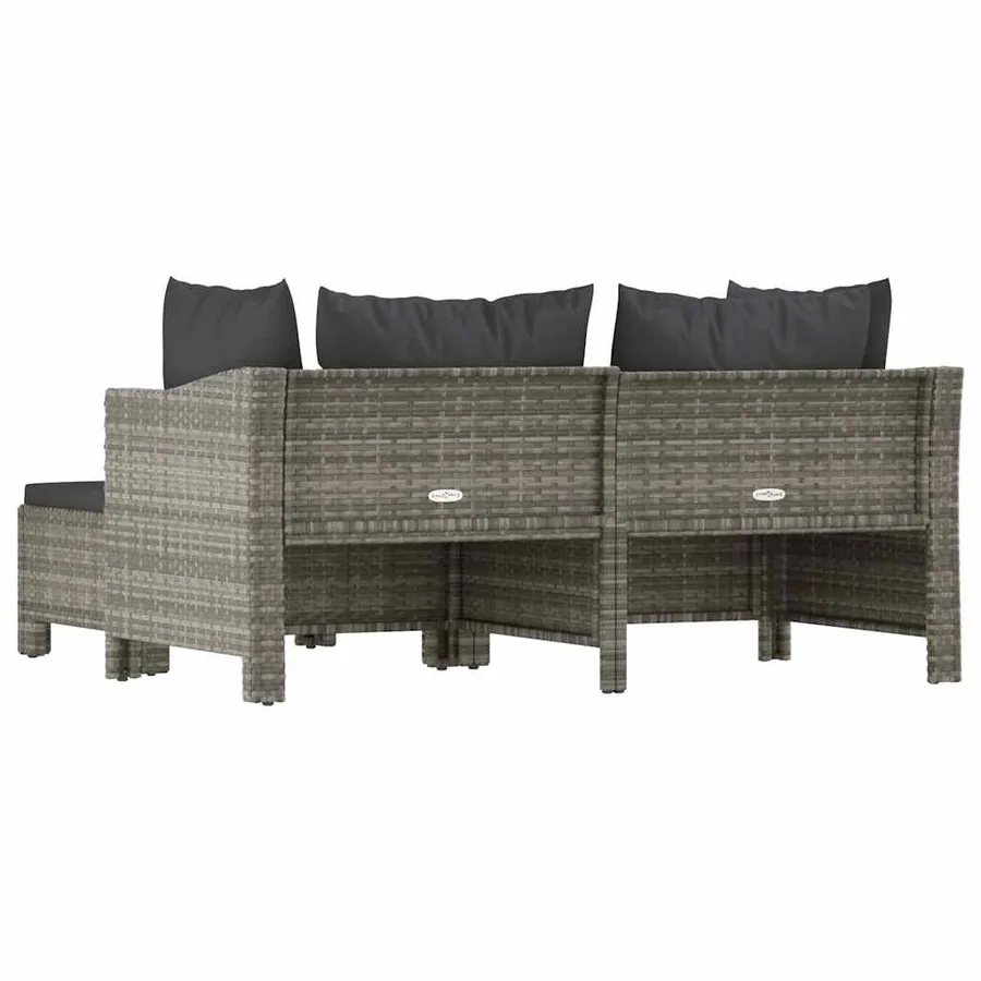 Salon de jardin 3 pcs avec coussins Gris Résine tressée - 6