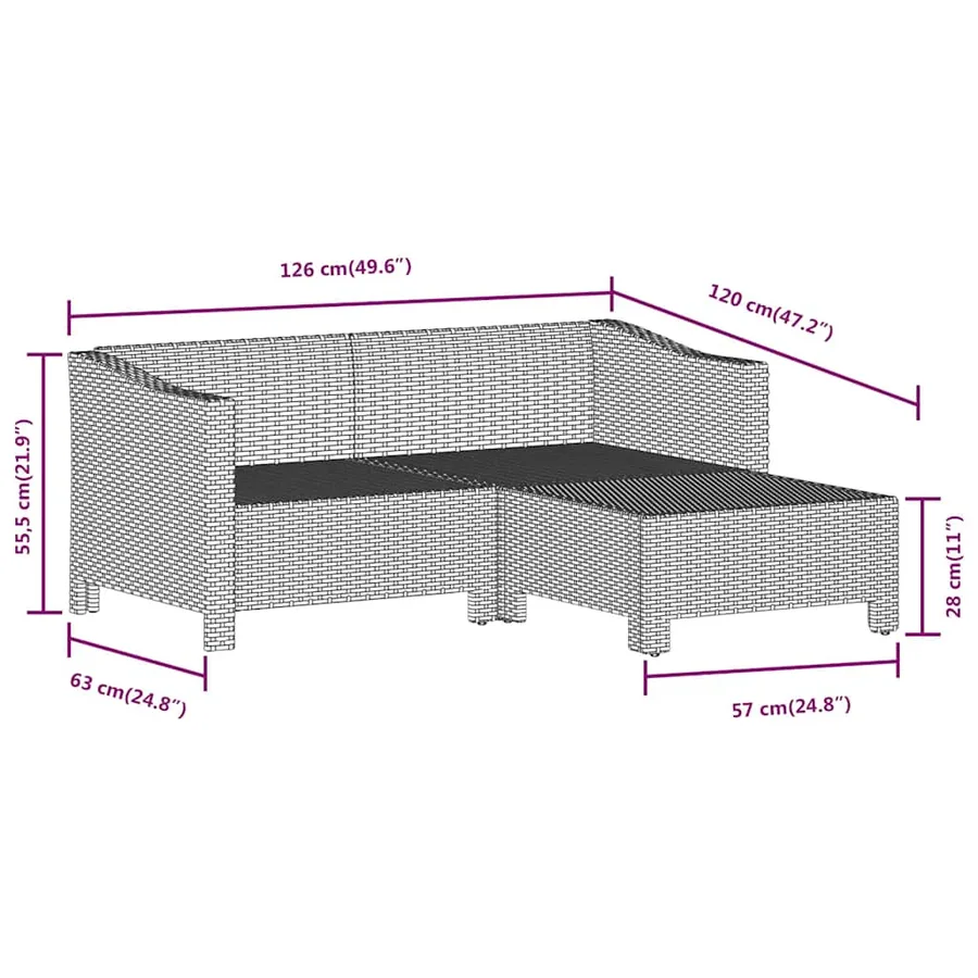 Salon de jardin 3 pcs avec coussins Gris Résine tressée - 8