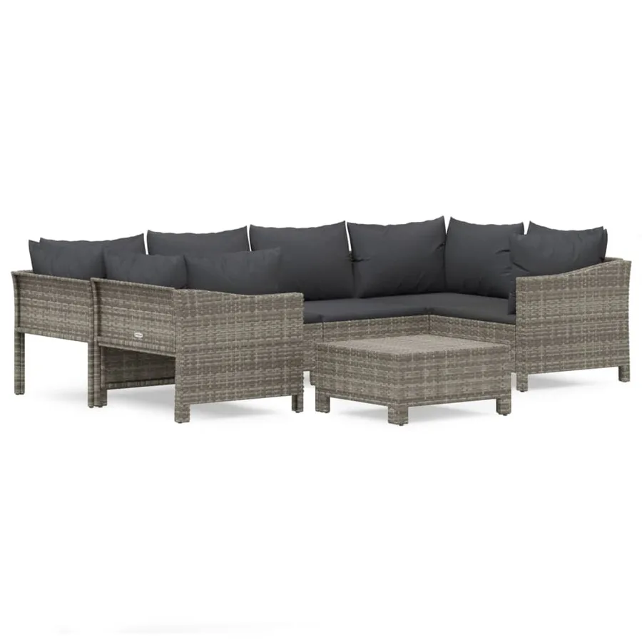 Salon de jardin 7 pcs avec coussins Gris Résine tressée - 2