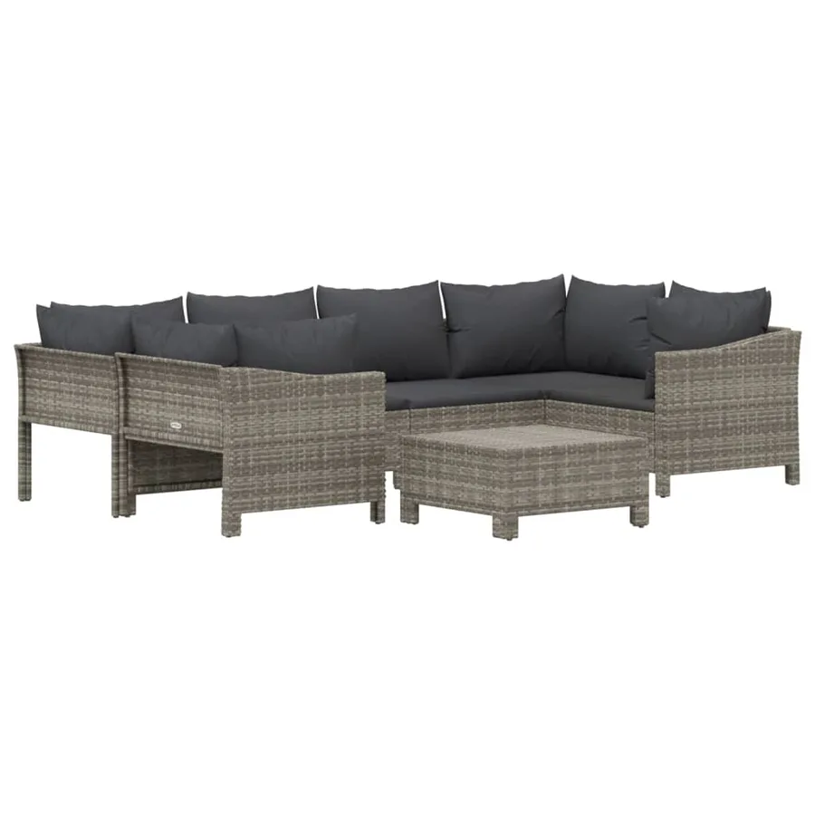 Salon de jardin 7 pcs avec coussins Gris Résine tressée - 3