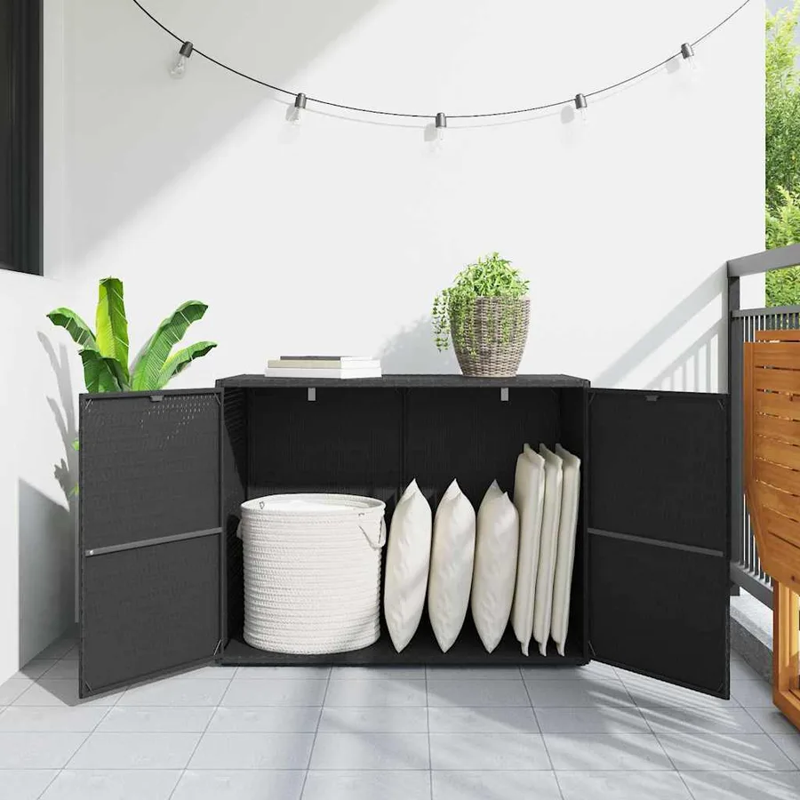 Armoire de rangement de jardin Noir 100x55,5x80 cm Résine tressée - 3