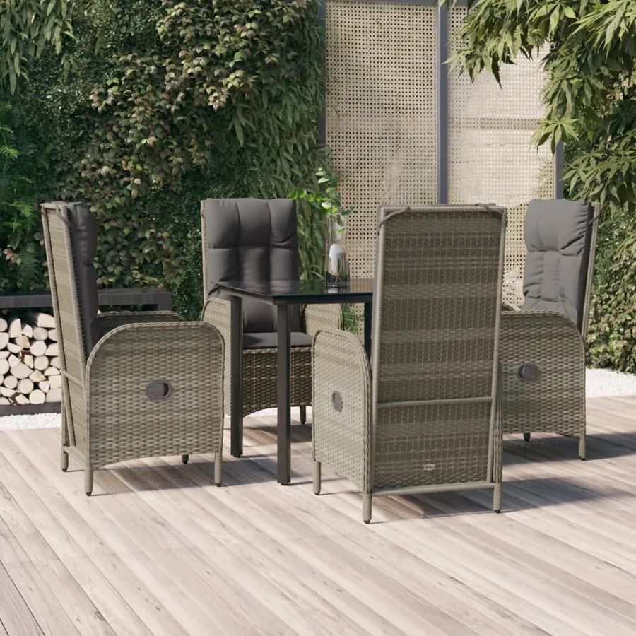 Ensemble à manger de jardin coussins 5 pcs noir et gris