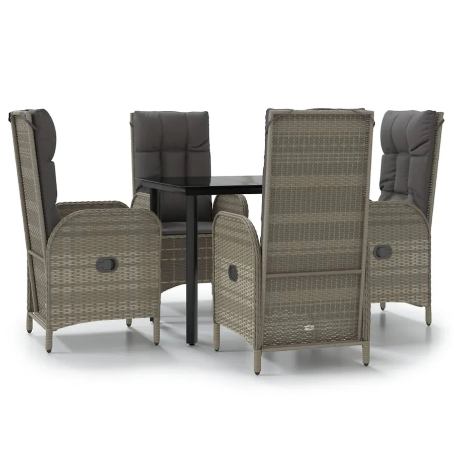 Ensemble à manger de jardin coussins 5 pcs noir et gris - 2