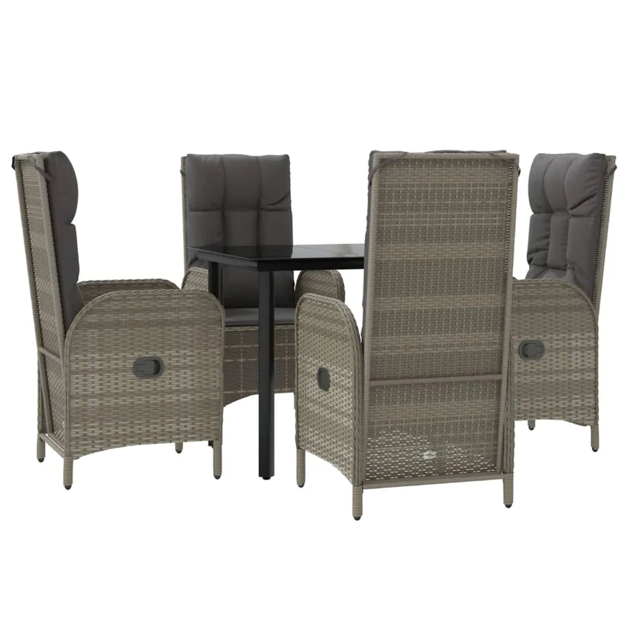 Ensemble à manger de jardin coussins 5 pcs noir et gris - 3