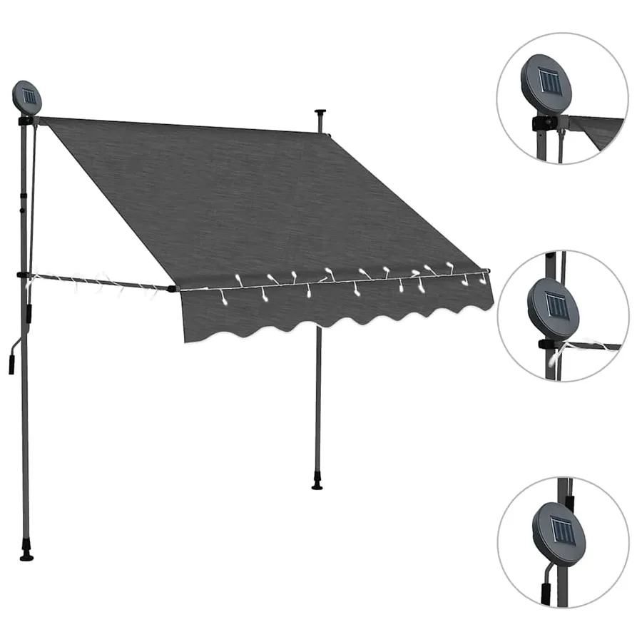 Auvent manuel rétractable avec LED 200 cm Anthracite - 3