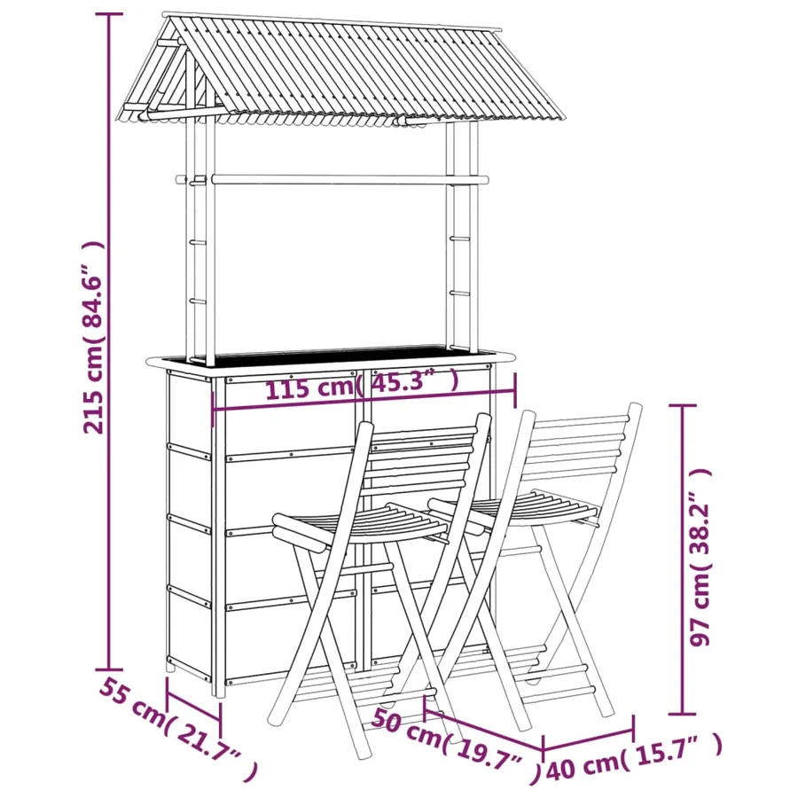 Mobilier de bar 3 pcs Bambou - 10