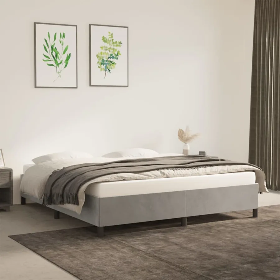 Cadre de lit sans matelas gris clair 180x200 cm velours