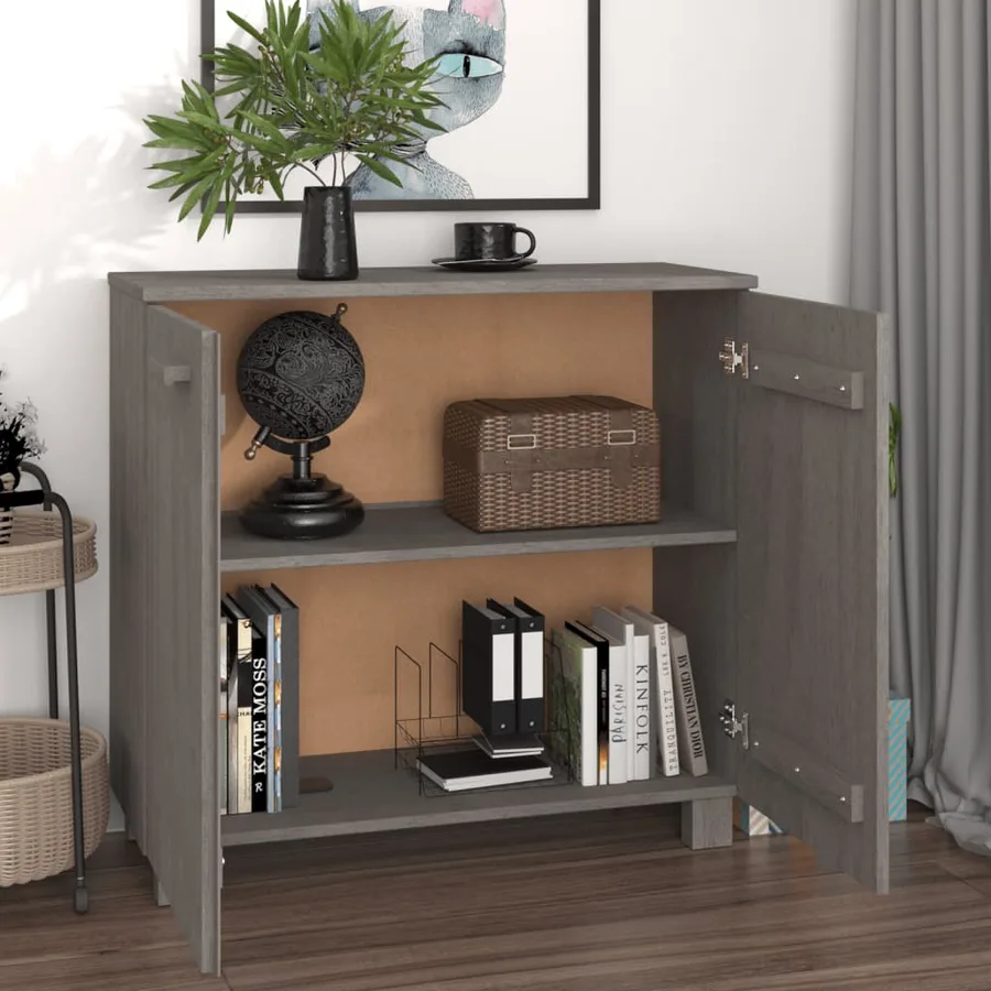 Buffet HAMAR Gris clair 85x35x80 cm Bois massif de pin - 7