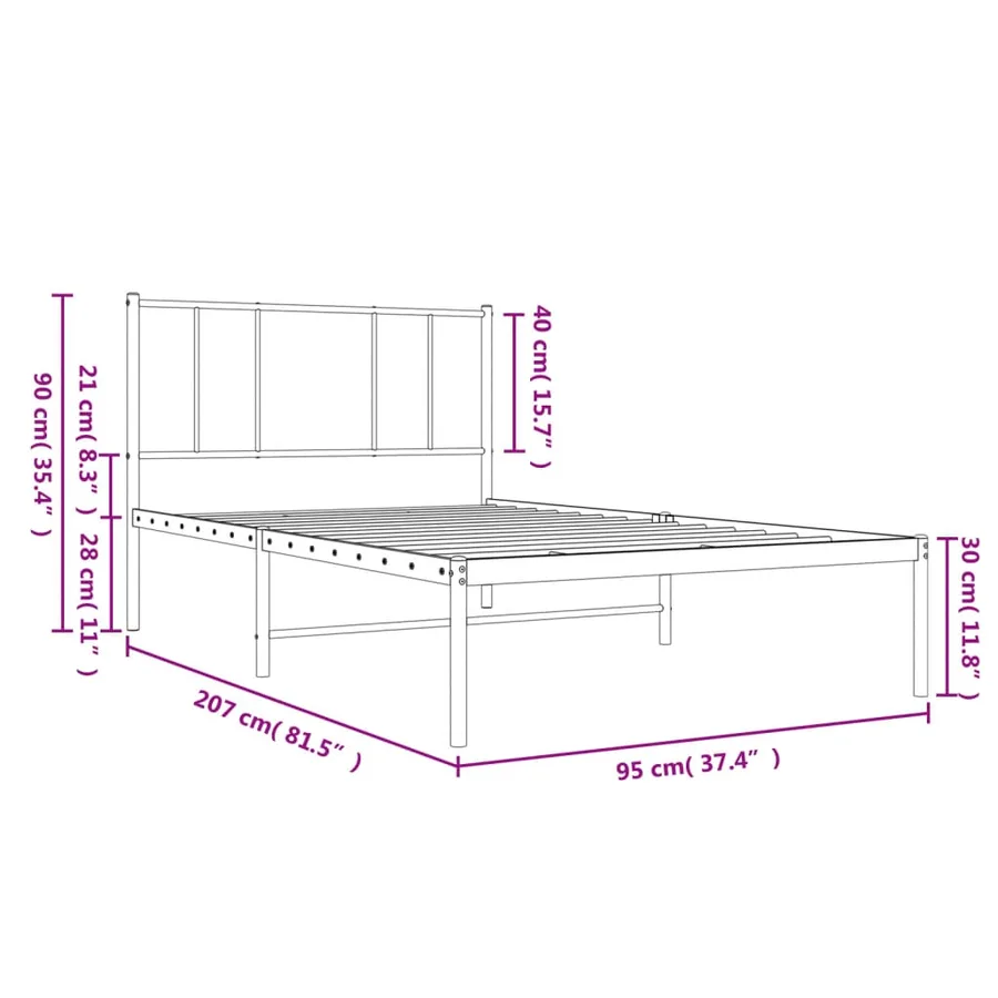 Cadre de lit métal sans matelas avec tête de lit blanc 90x200cm - 10