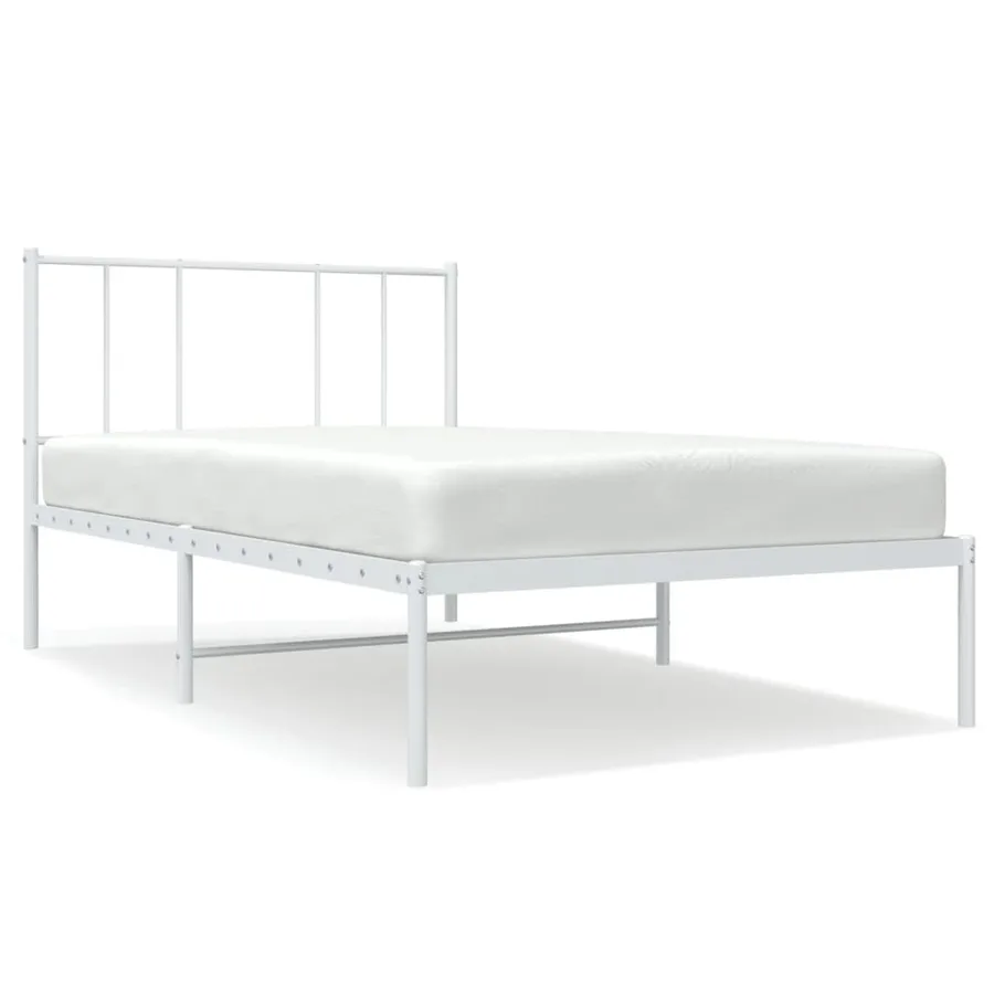 Cadre de lit métal sans matelas avec tête de lit blanc 90x200cm - 2