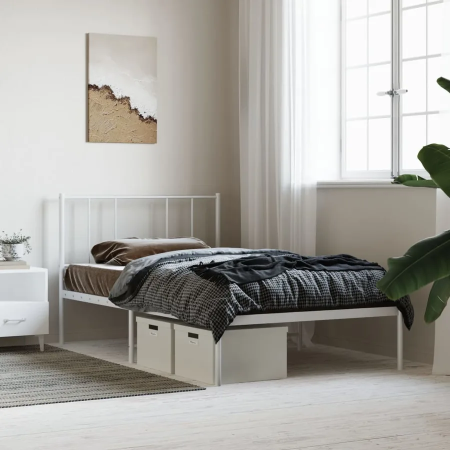 Cadre de lit métal sans matelas avec tête de lit blanc 90x200cm - 4
