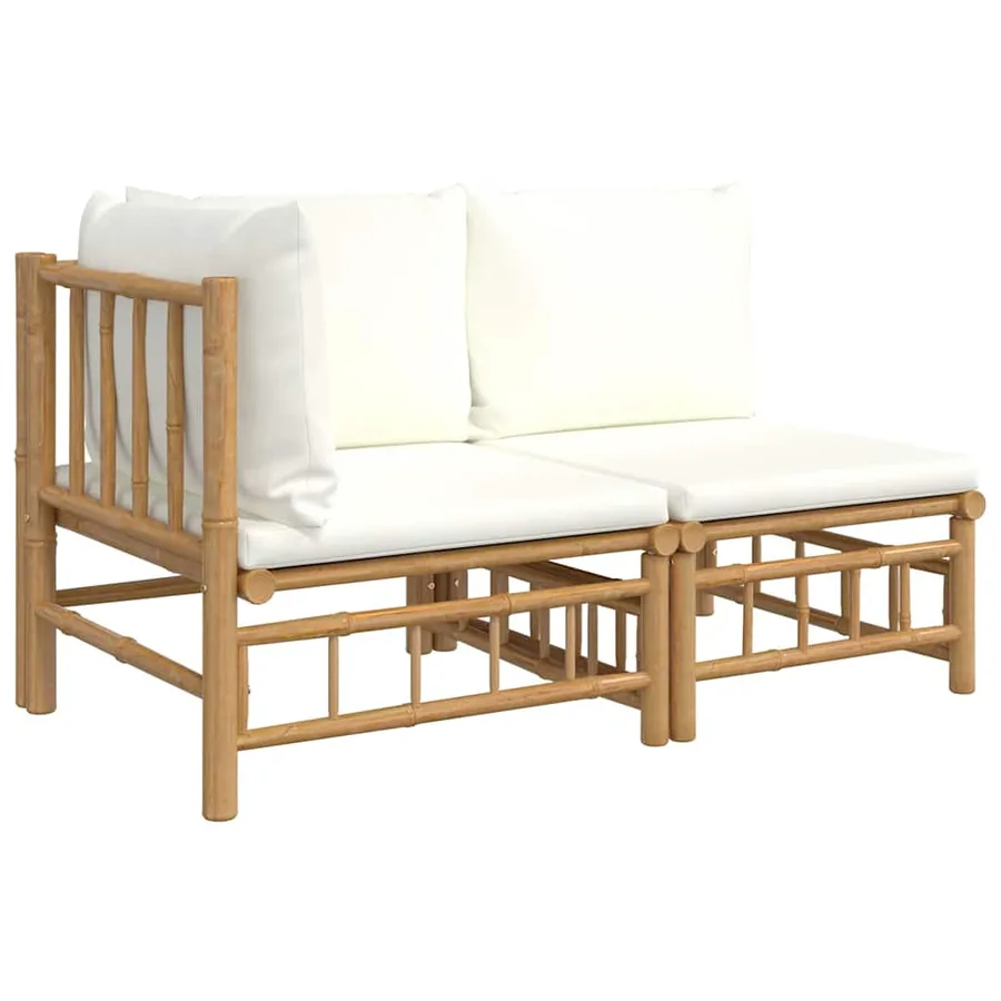 Salon de jardin 2 pcs avec coussins blanc crème bambou - 2