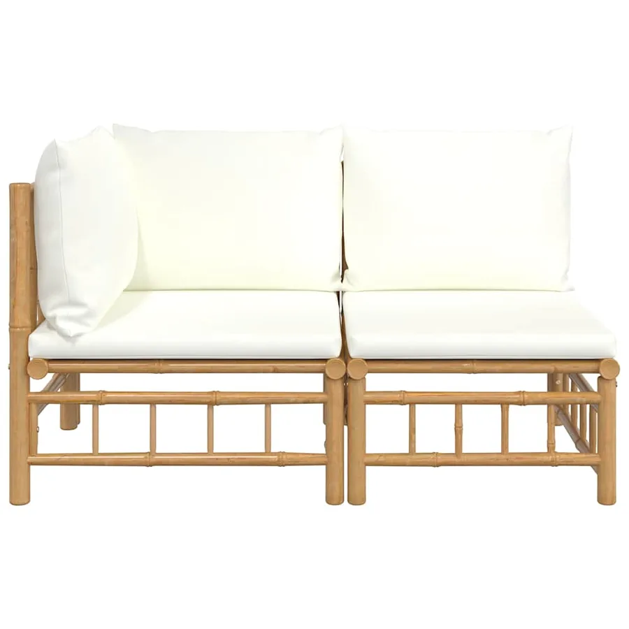 Salon de jardin 2 pcs avec coussins blanc crème bambou - 3