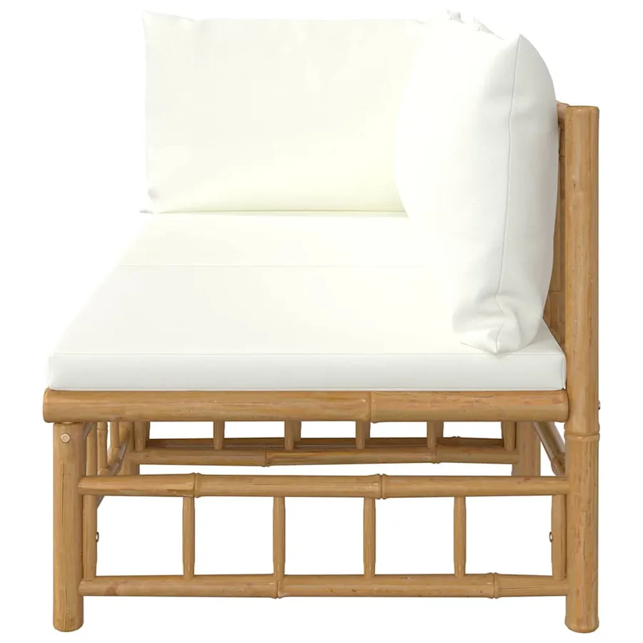 Salon de jardin 2 pcs avec coussins blanc crème bambou - 4