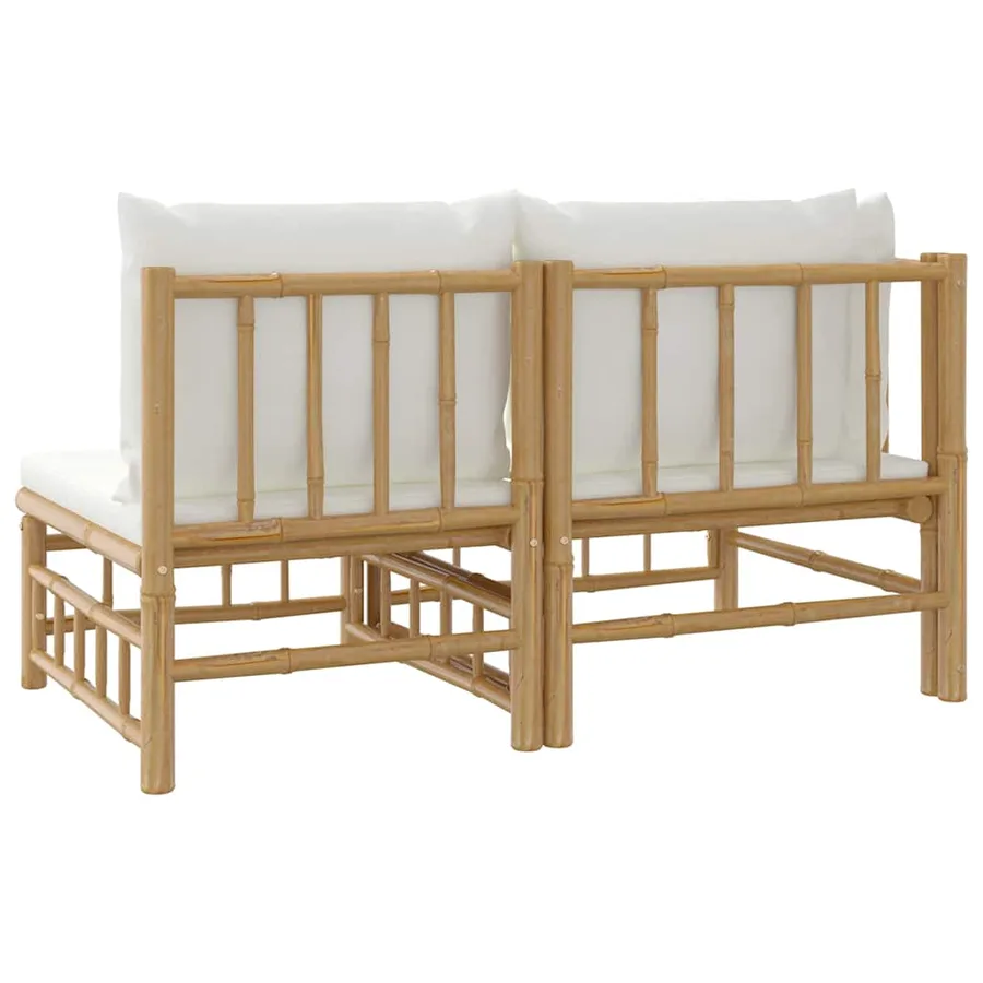 Salon de jardin 2 pcs avec coussins blanc crème bambou - 5