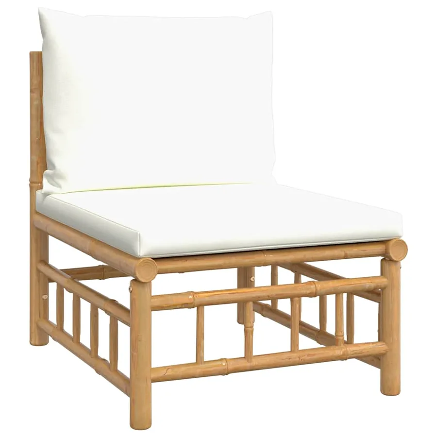 Salon de jardin 2 pcs avec coussins blanc crème bambou - 7