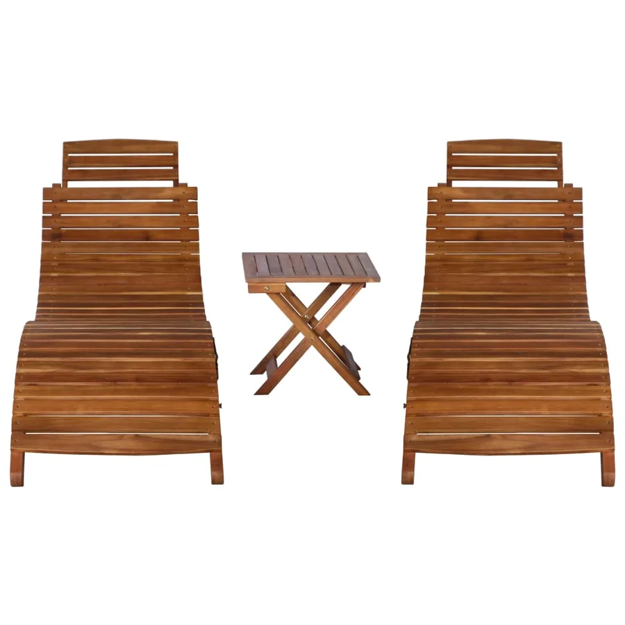 Chaise longue avec table à thé 3 pcs Bois d'acacia massif - 2