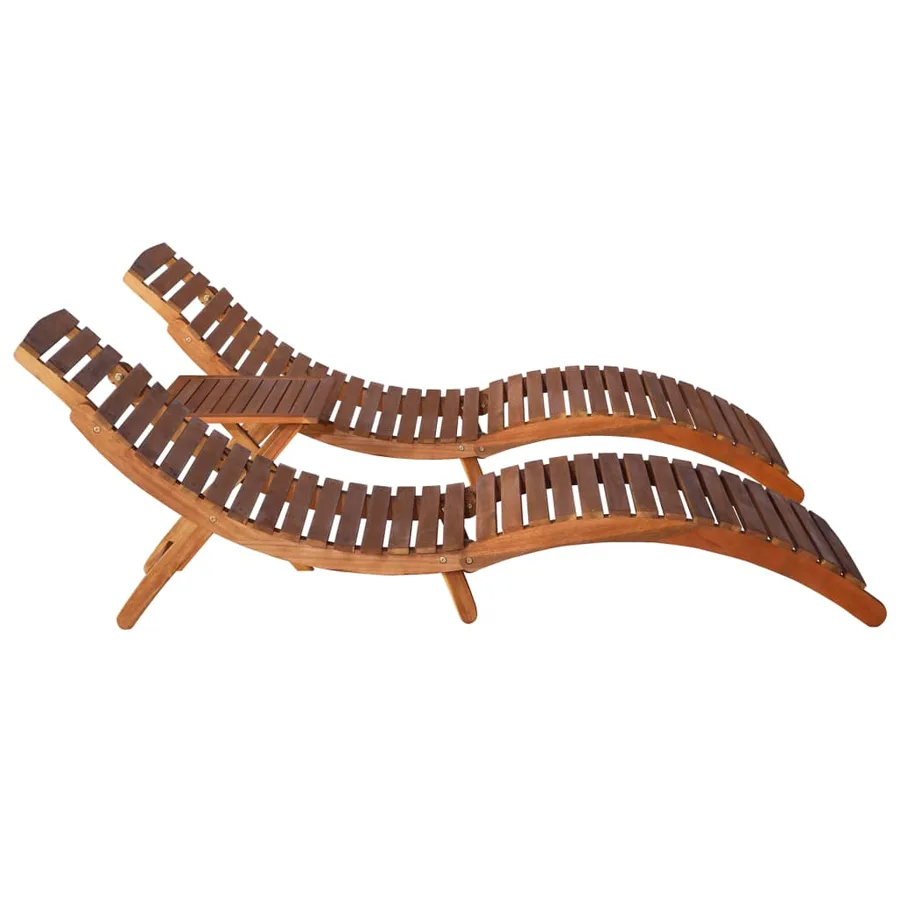 Chaise longue avec table à thé 3 pcs Bois d'acacia massif - 3