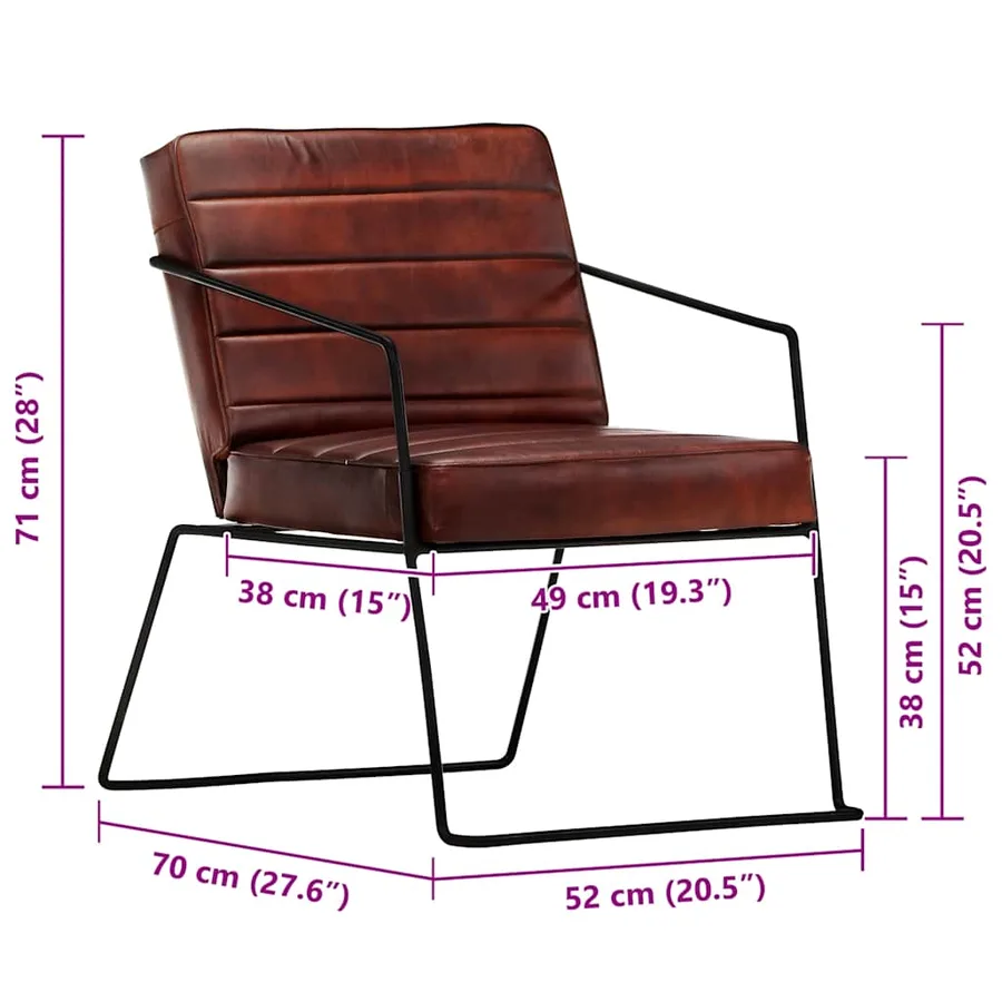 Fauteuil Marron foncé Cuir véritable - 8