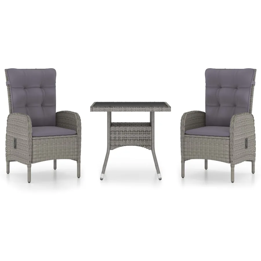 Ensemble à Manger de jardin 3 pcs Résine tressée et verre Gris - 2