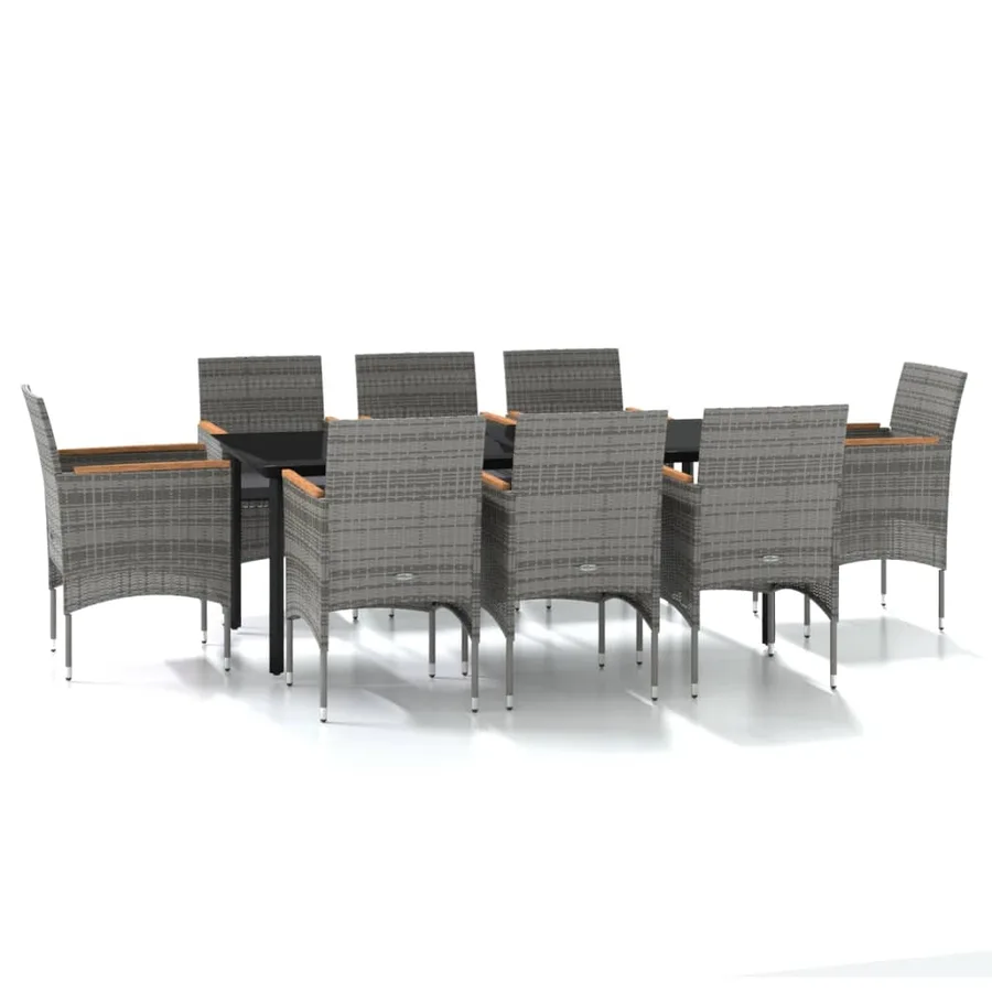 Ensemble à manger de jardin et coussins 9 pcs Gris et noir - 2