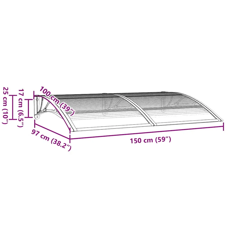 Auvent de porte Gris 150x100 cm Polycarbonate - 7