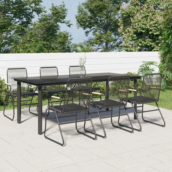 Ensemble à manger de jardin 7 pcs Noir Rotin PVC