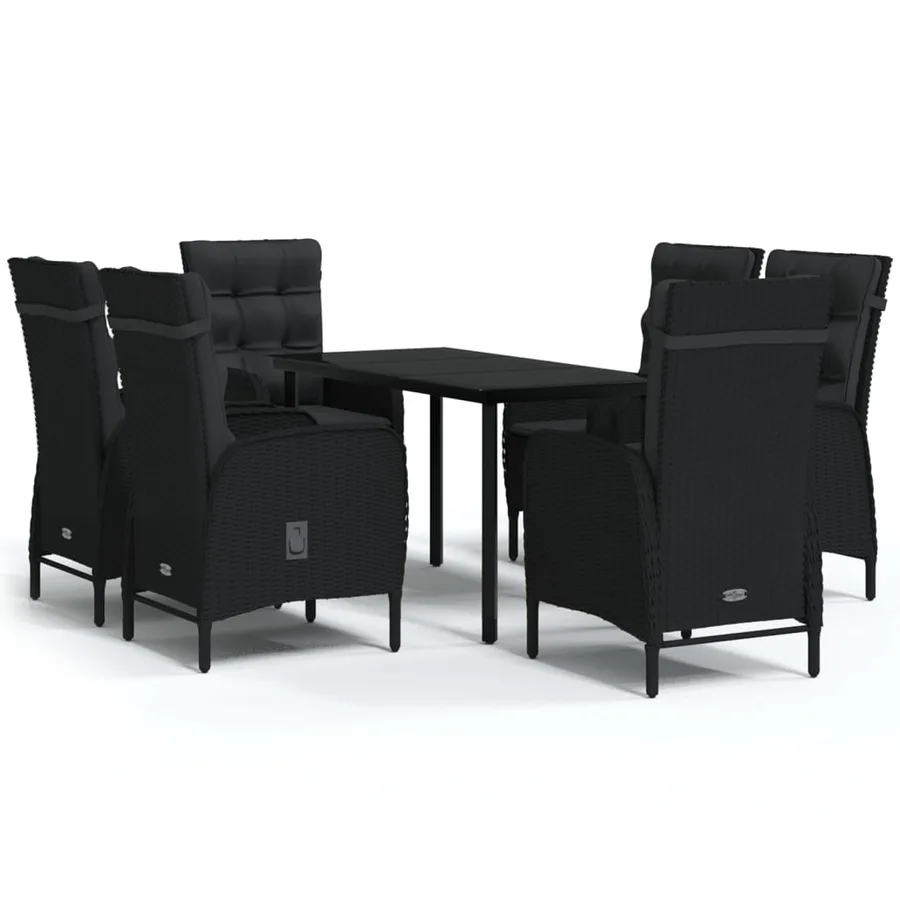 Ensemble à manger de jardin avec coussins 7 pcs Noir - 2