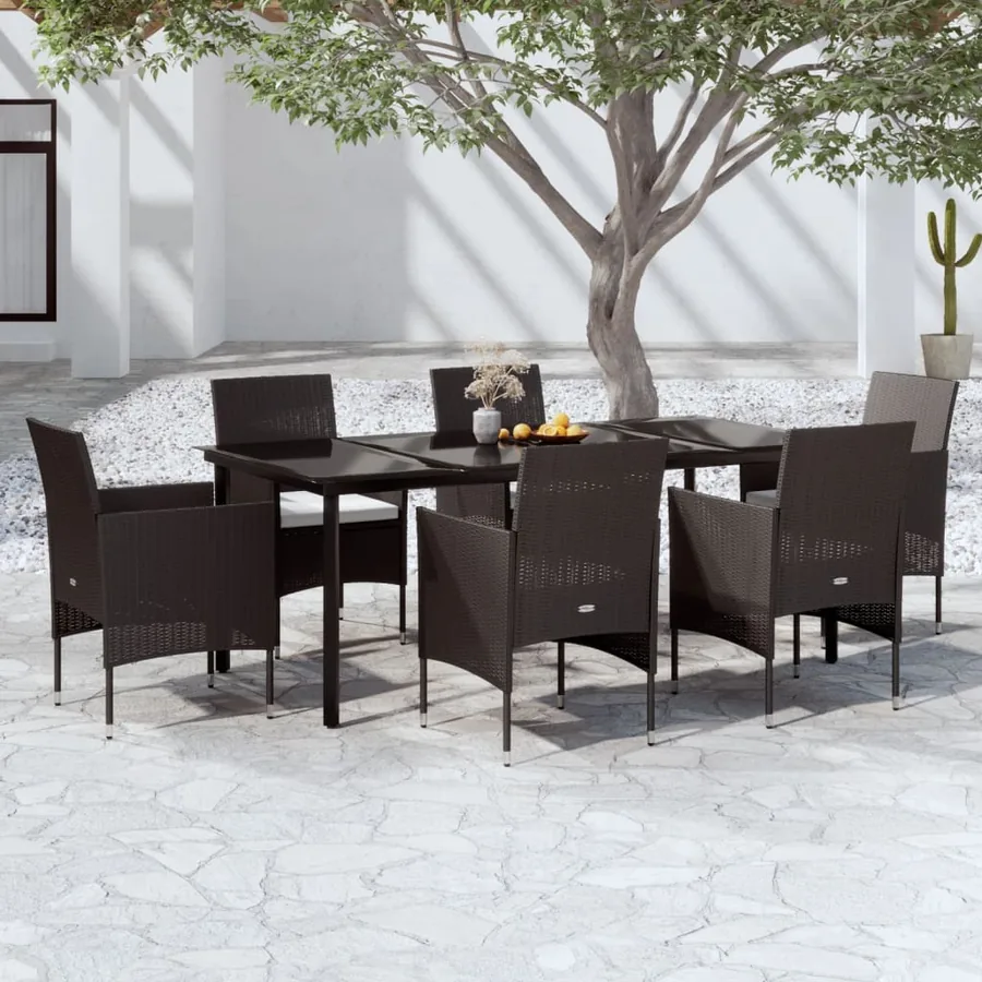 Ensemble à manger de jardin avec coussins 7 pcs Noir