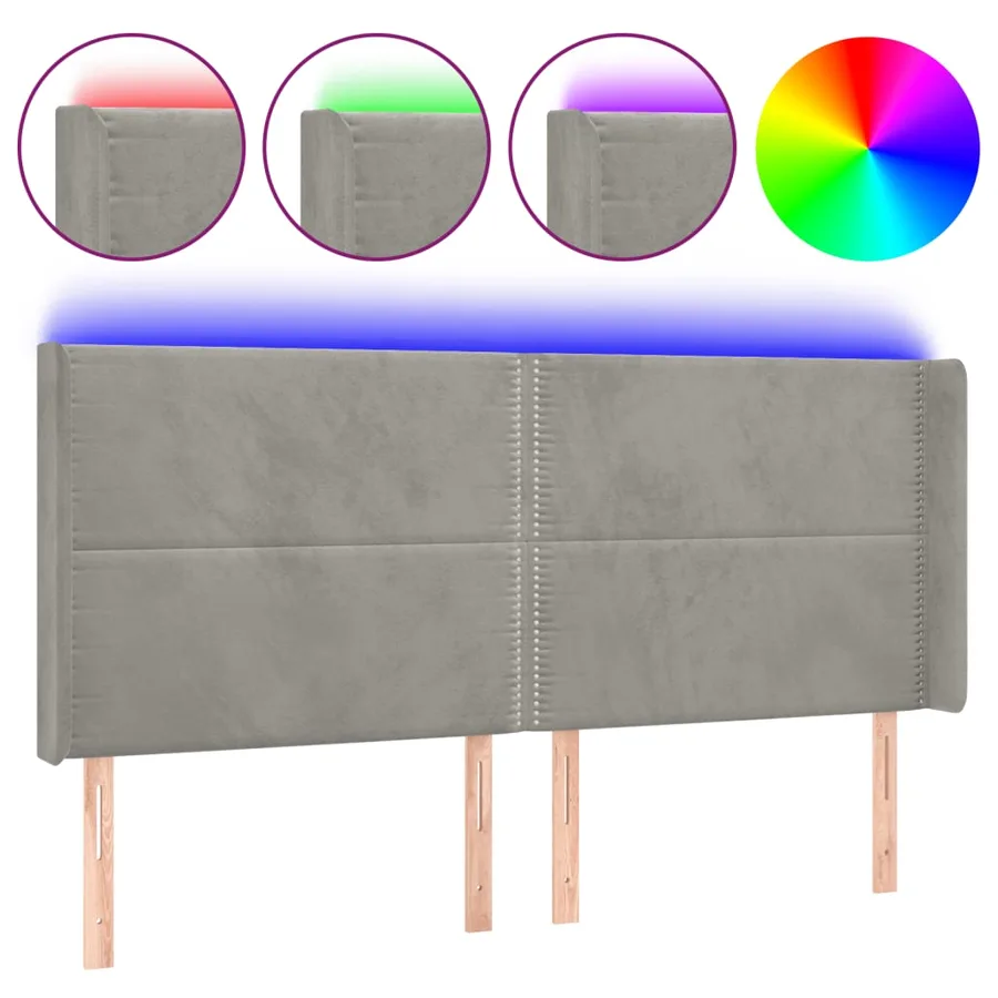 Tête de lit à LED Gris clair 203x16x118/128 cm Velours - 2