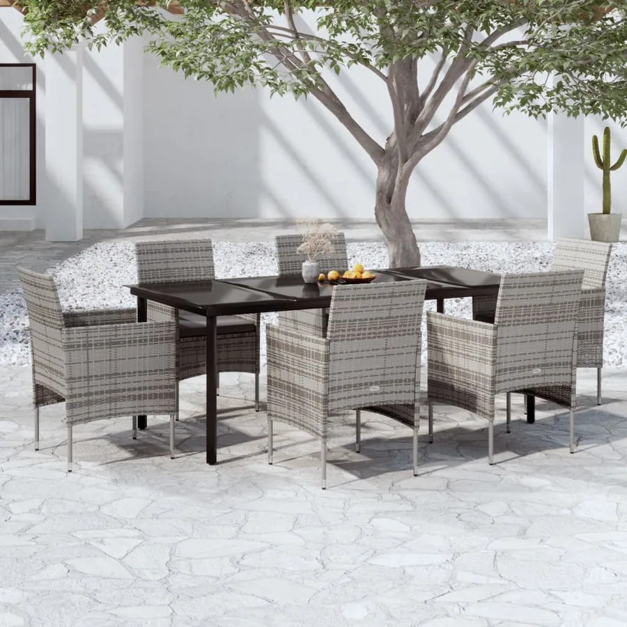 Ensemble à manger de jardin coussins 7pcs Gris et noir