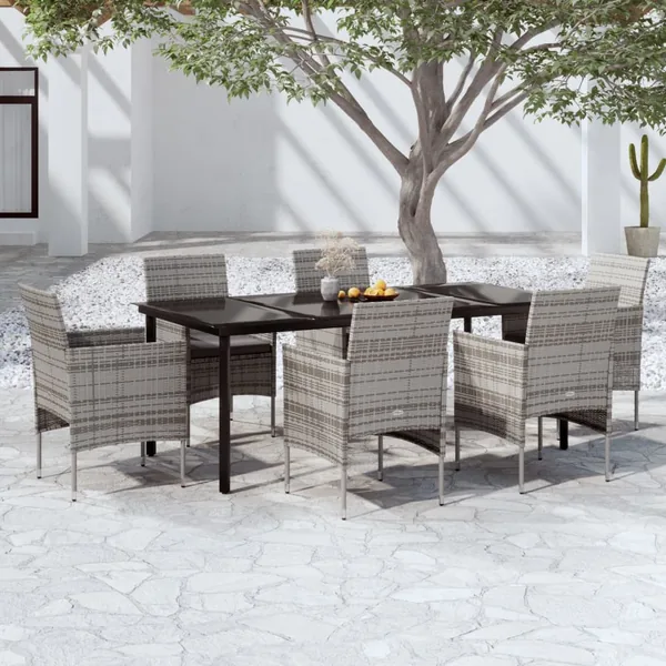 Ensemble à manger de jardin coussins 7pcs Gris et noir