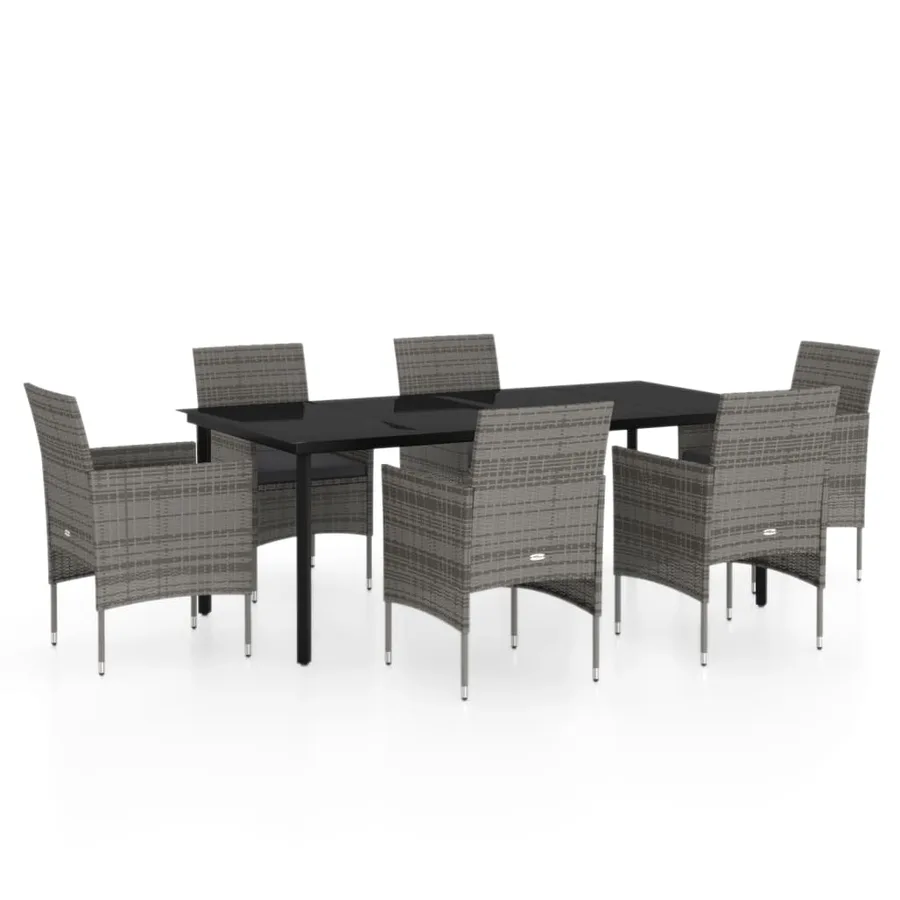 Ensemble à manger de jardin coussins 7pcs Gris et noir - 2
