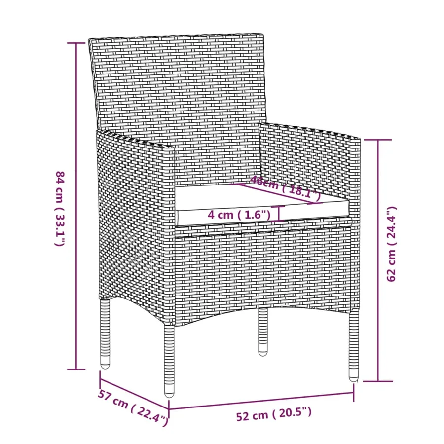 Ensemble à manger de jardin coussins 7pcs Gris et noir - 7