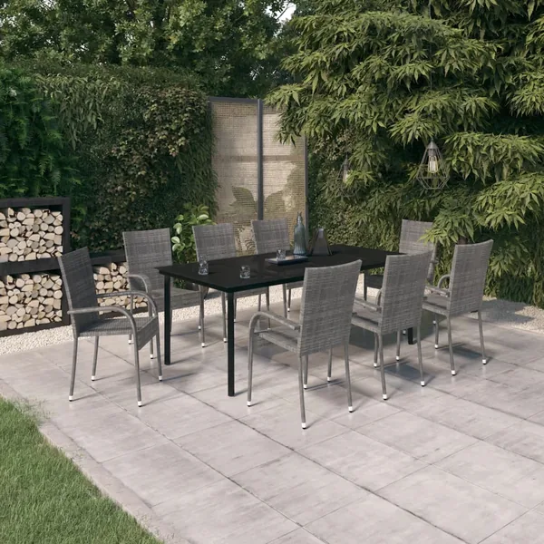 Ensemble à manger de jardin 9 pcs Gris et noir