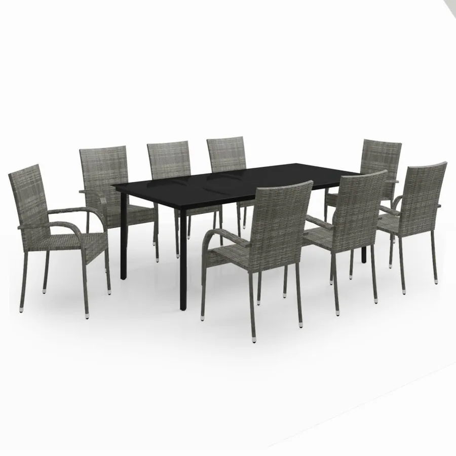 Ensemble à manger de jardin 9 pcs Gris et noir - 2