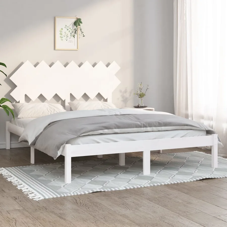 Cadre de lit sans matelas blanc 140x190 cm bois massif