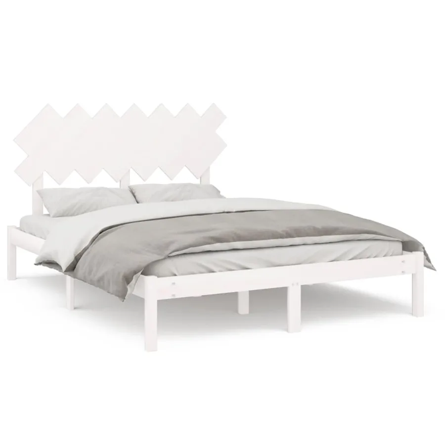 Cadre de lit sans matelas blanc 140x190 cm bois massif - 2