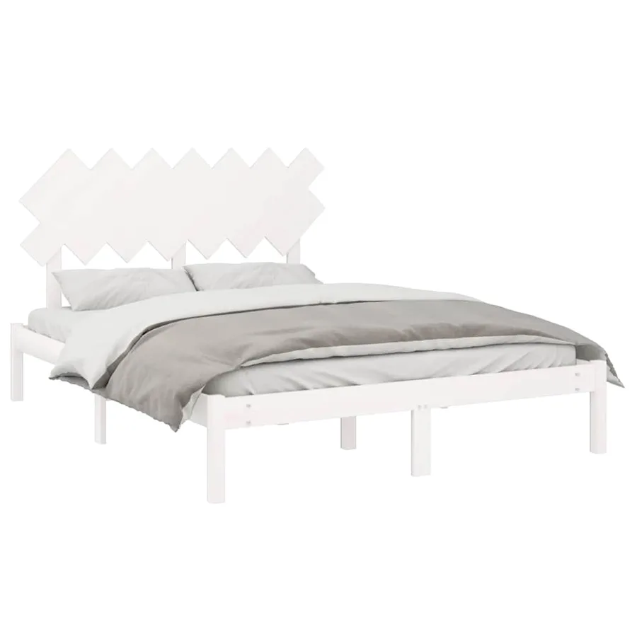 Cadre de lit sans matelas blanc 140x190 cm bois massif - 3
