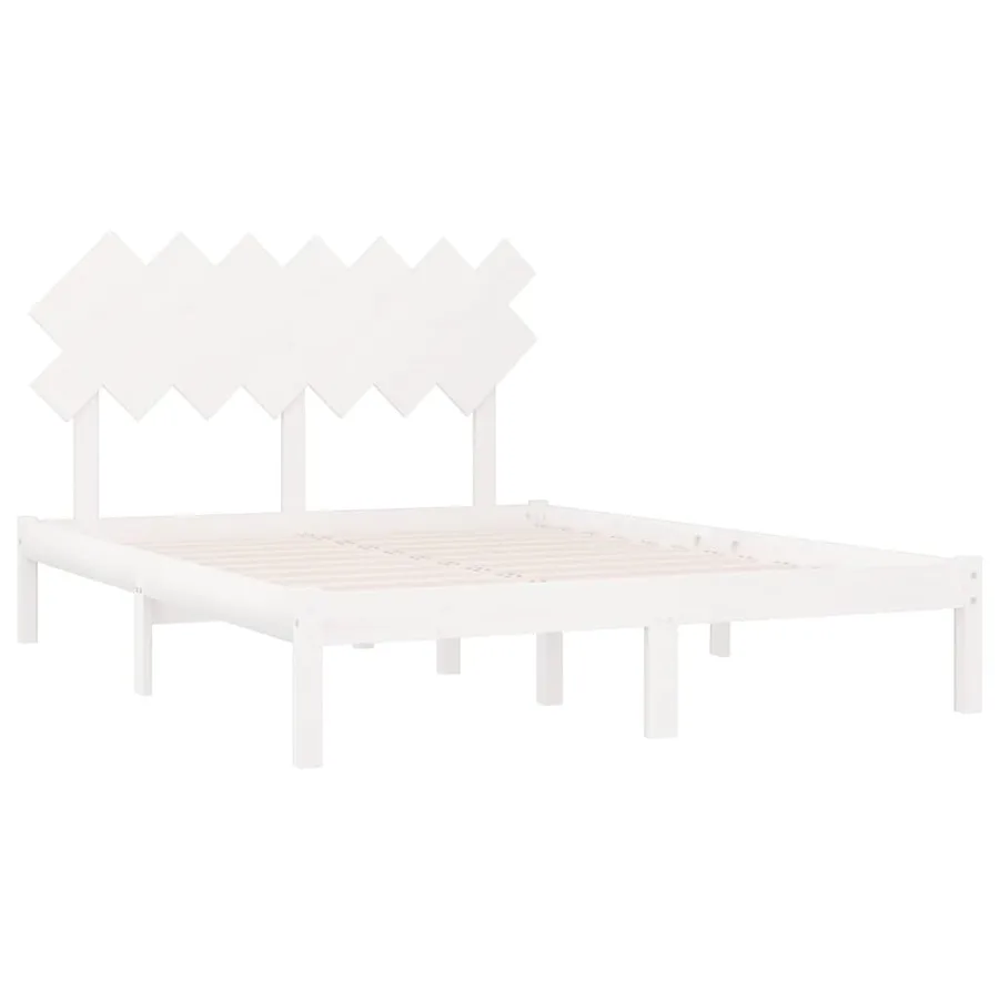 Cadre de lit sans matelas blanc 140x190 cm bois massif - 4