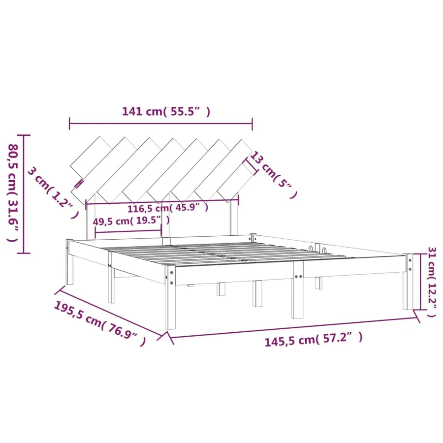 Cadre de lit sans matelas blanc 140x190 cm bois massif - 6