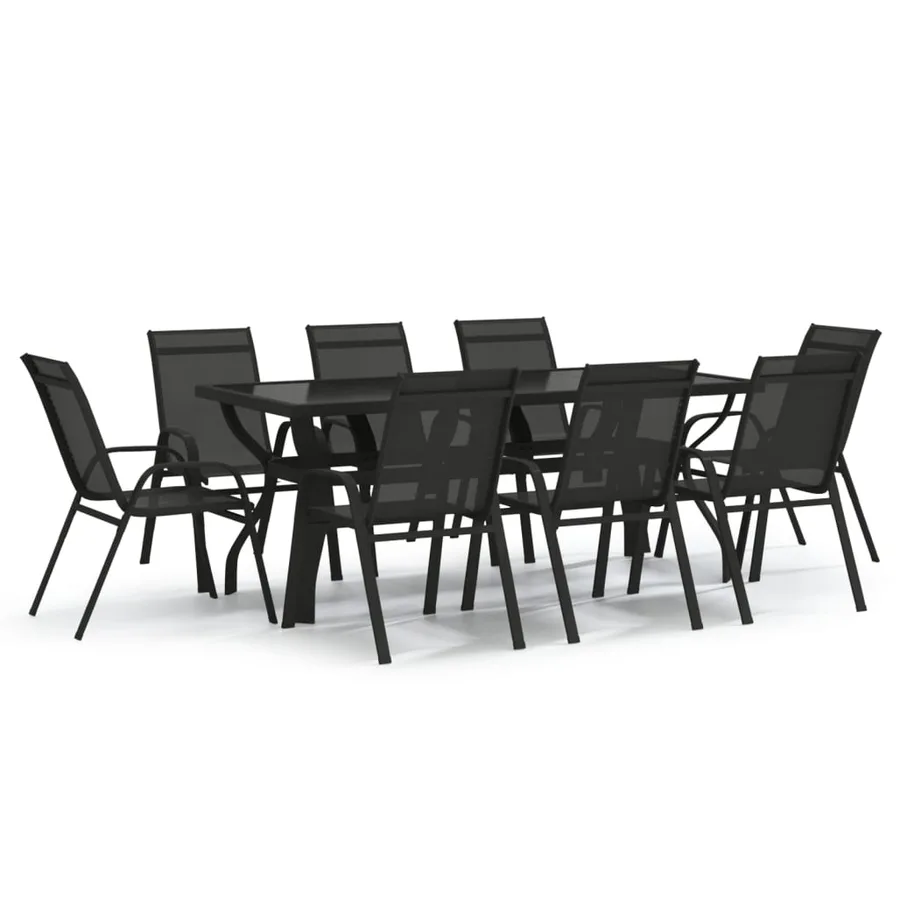 Ensemble à manger de jardin 9 pcs Noir - 2