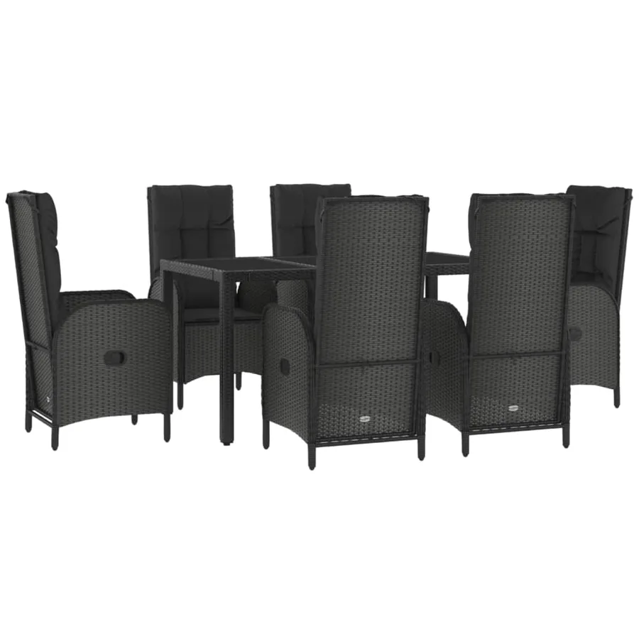 Ensemble à manger jardin et coussins 7 pcs Noir et gris Rotin - 3