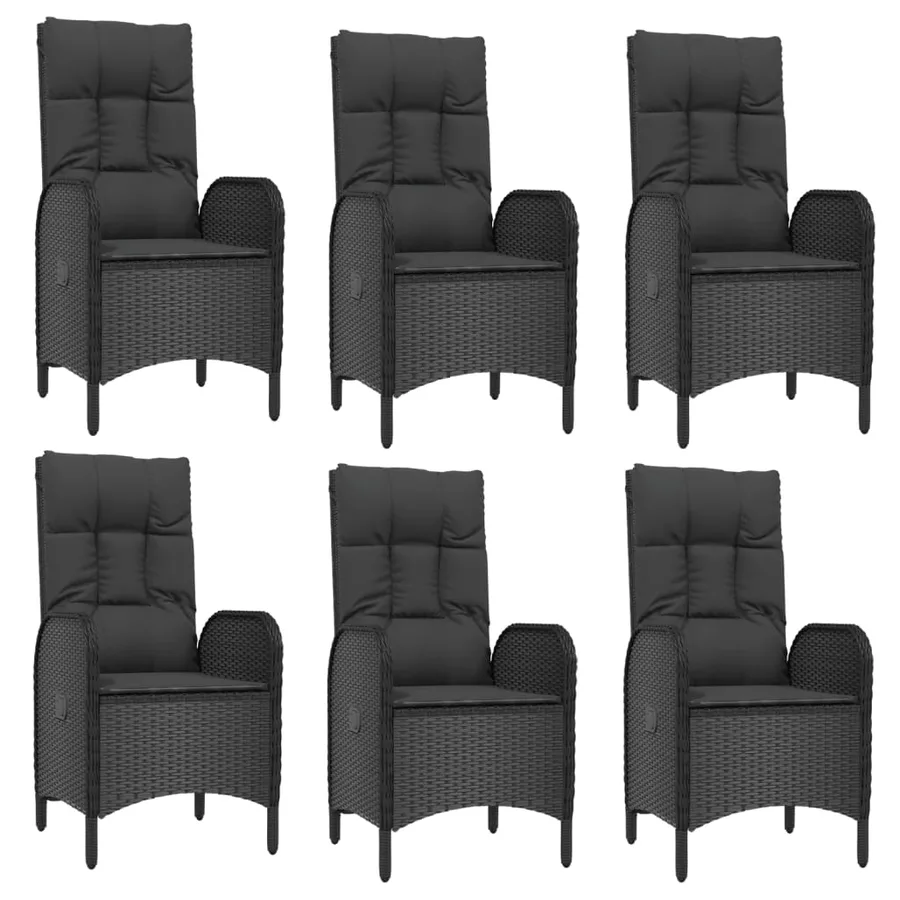 Ensemble à manger jardin et coussins 7 pcs Noir et gris Rotin - 4