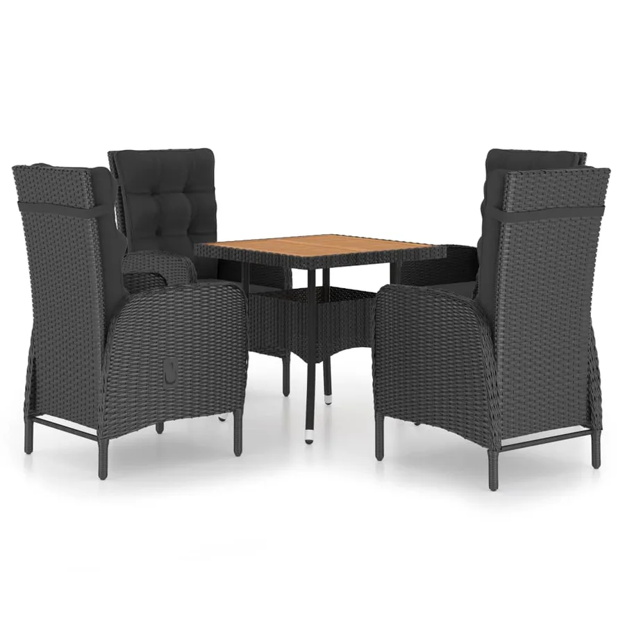Ensemble à manger de jardin 5 pcs Résine tressée et acacia Noir - 2