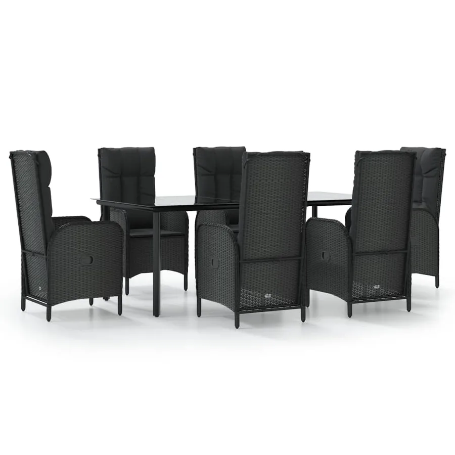 Ensemble à manger de jardin coussins 7pcs Noir Résine tressée - 2